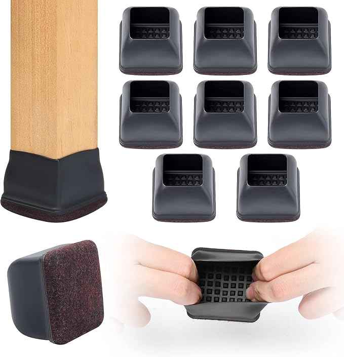 Ezprotekt 8 Pcs Extra Large Square Chair Leg Floor Protectors, Silicone Felt