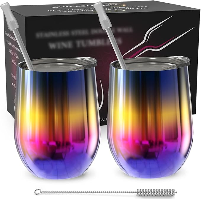 CHILLOUT LIFE 12 oz Stainless Steel Wine Tumblers 2 Pack
