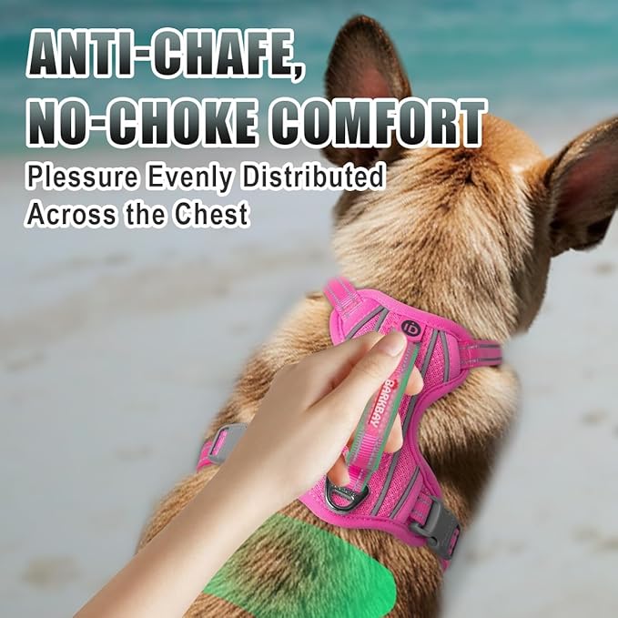 BARKBAY No Pull Dog Harness Large Reflective Dog Harness with Front Clip and Easy Control Handle for Walking Training Running with ID tag Pocket(Pink,XS)