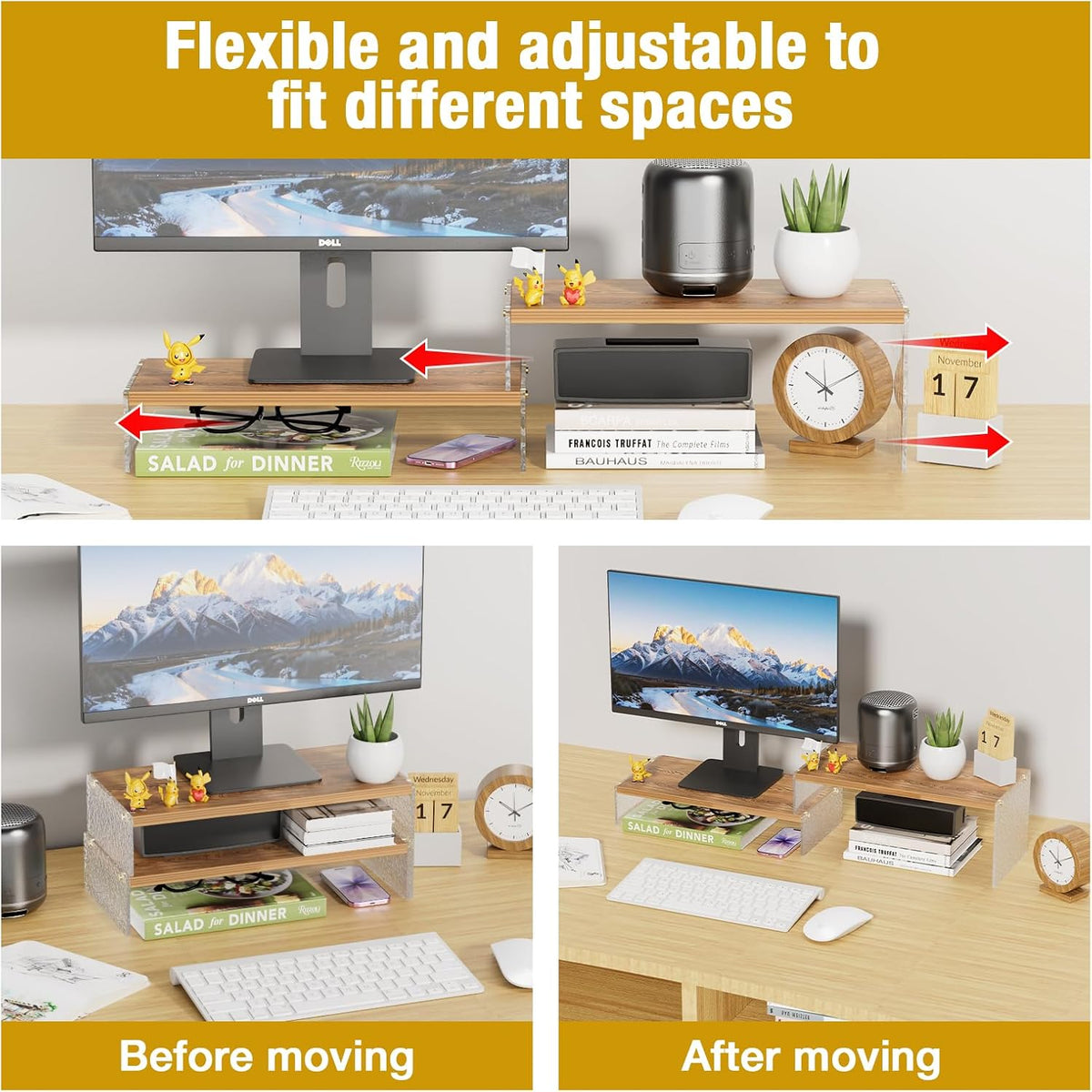 YGYQZ Adjustable Monitor Stand Riser, 7.67"×15.74" Dual Monitor Desk Stand