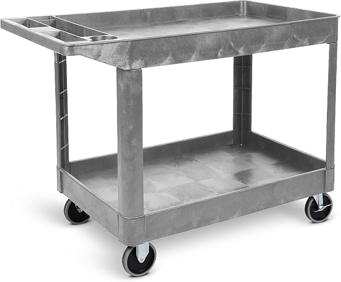 Tubstr Extra Large Two-Shelf Utility Cart with Wheels | 500 lb. Capacity Rolling Utility & Tool Cart for Warehouses, Industrial Settings, Auto Garages, & More (Gray, 45.5 x 24.5)