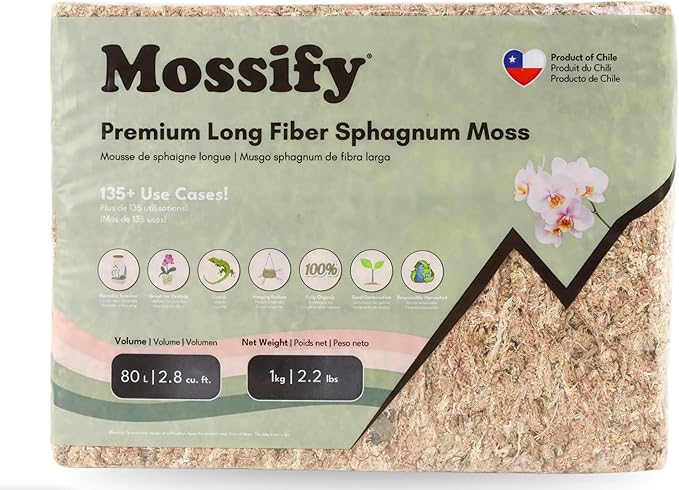 Mossify Premium Sphagnum Moss for Plants 50g, 1.8 Oz - Long Fiber Moss for Plants Indoor, Orchids, Terrariums, Gardening, Reptiles – Moisture Plant Moss for Propagation, Soil & Habitat Bedding