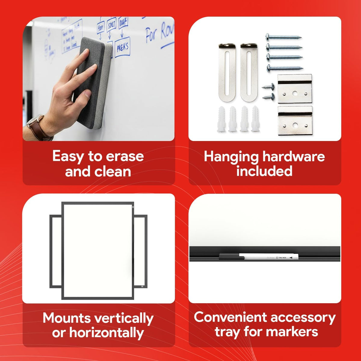 Staples TRU RED Melamine Whiteboard | Dry Erase Board for Wall, White Board with Gray Aluminum Frame, 3 ft x 2 ft