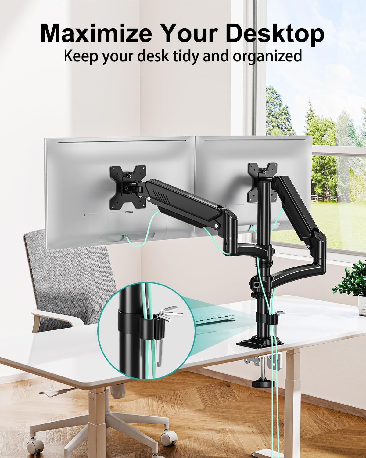 Dual Monitor Stand for 2 Screens up to 32 inch, Vertical Stacked Dual Monitor Mount, Full Motion Adjustable Tall Double Monitor Desk Mount, Each Arm Holds 4.4-22lbs, VESA 75/100mm, Black, Freelift