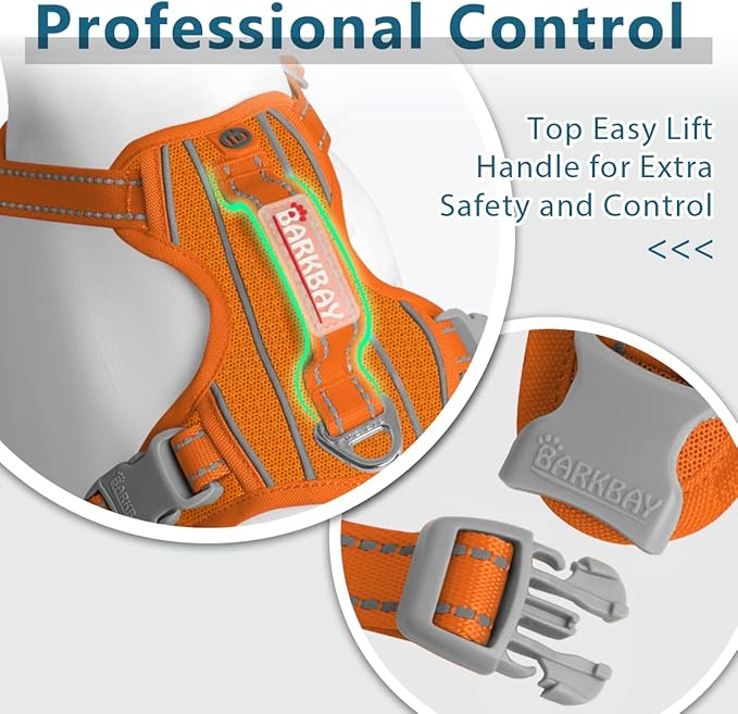 BARKBAY Dog Harness No Pull with ID Tag Pocket - Heavy Duty, Reflective, Easy Control for Large Dogs(Orange,L)