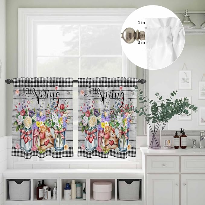 Spring Flowers Kitchen Curtains Set 3 Piece