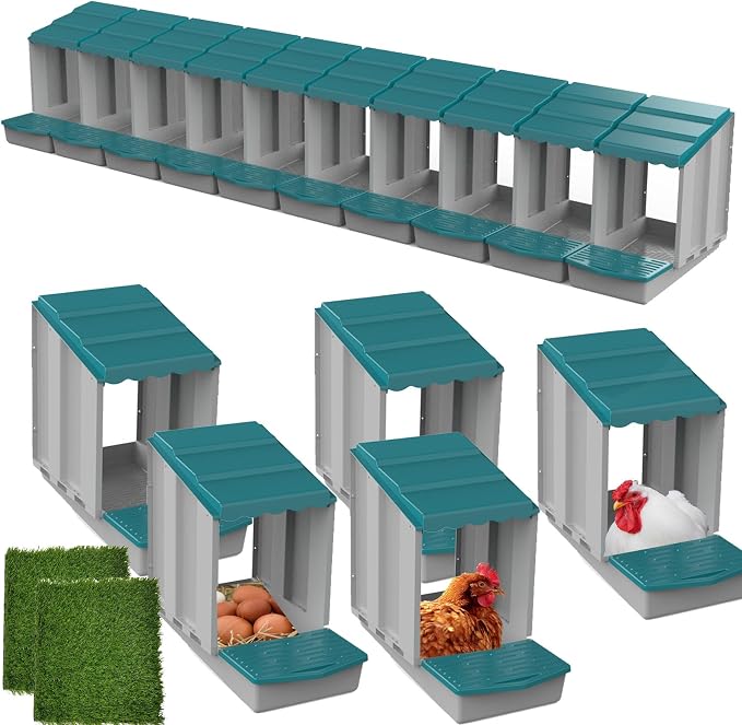 AUTENS Chicken Nesting Boxes, 10 Hole Laying Boxes, 2 Nest Mat, Plastic Roll