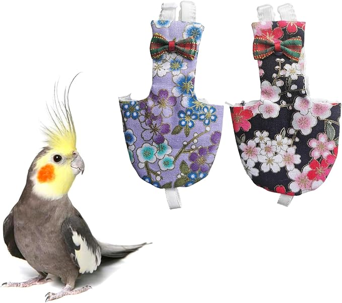 UKJENT Bird Diaper Protective Parrot Nappy - 2 Pack, Reusable Flight Suit with Waterproof Inner Layer, Washable Cute Urine Wet Suit for Parakeet Cockatiel Mini Macaw Budgie Canary(M)