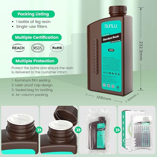 SUNLU 2000g Standard Resin for 3D Printer, Fast-Curing Photopolymer Resin for