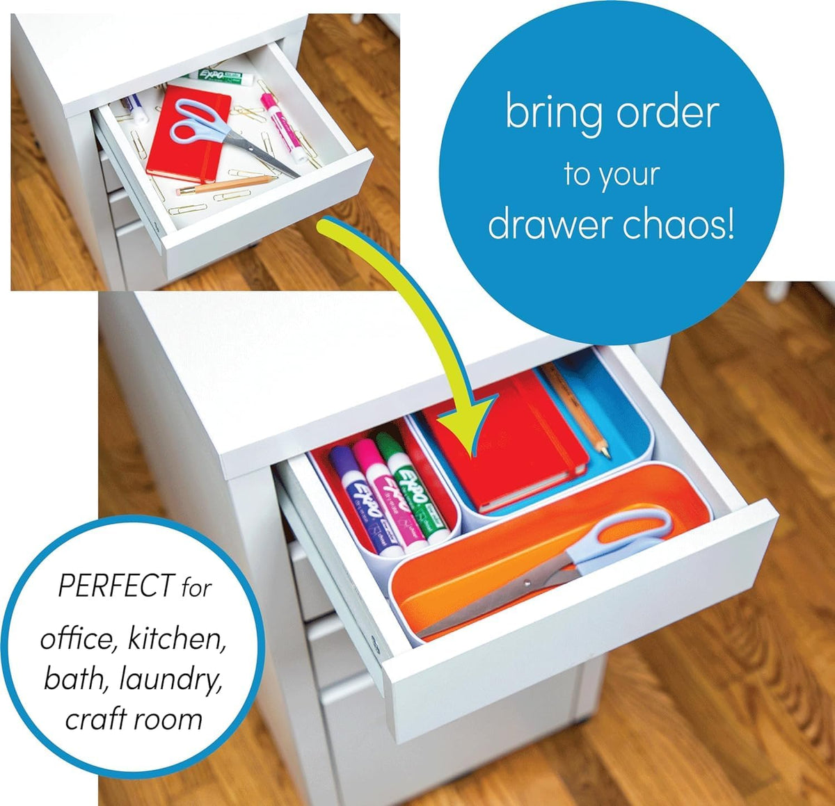 Three by Three Seattle Metal Stacking Bins Drawer Organizer, 6-Pc (Gray)