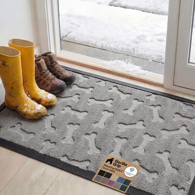 GORILLA GRIP 100% Waterproof All-Season WeatherMAX Doormat, US Designed Natural