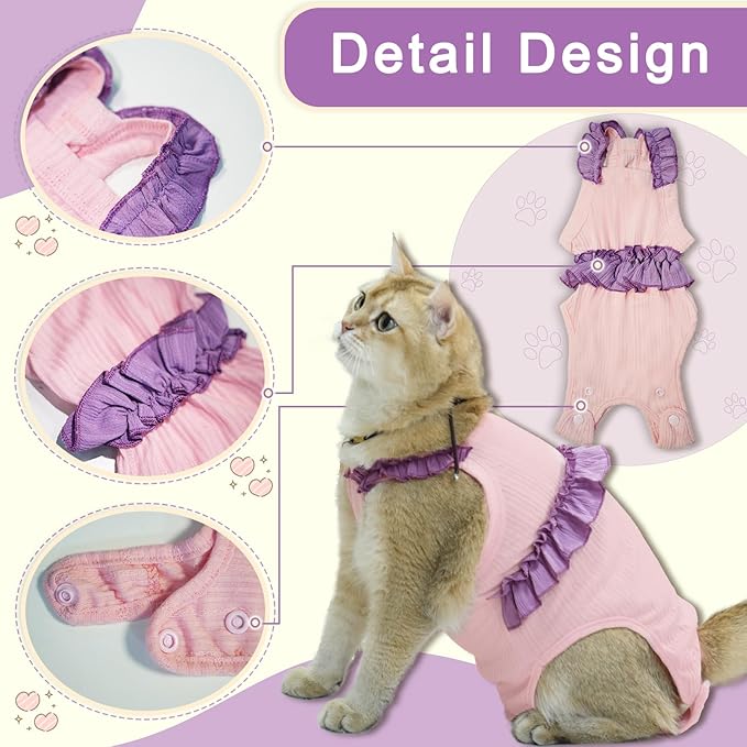Cat Recovery Suit,Kitten Onesie After Surgery,E-Collar Alternative for Abdominal Wound and Skin Diseases,Soft Breathable Bodysuit After Spay（Yellow-l）
