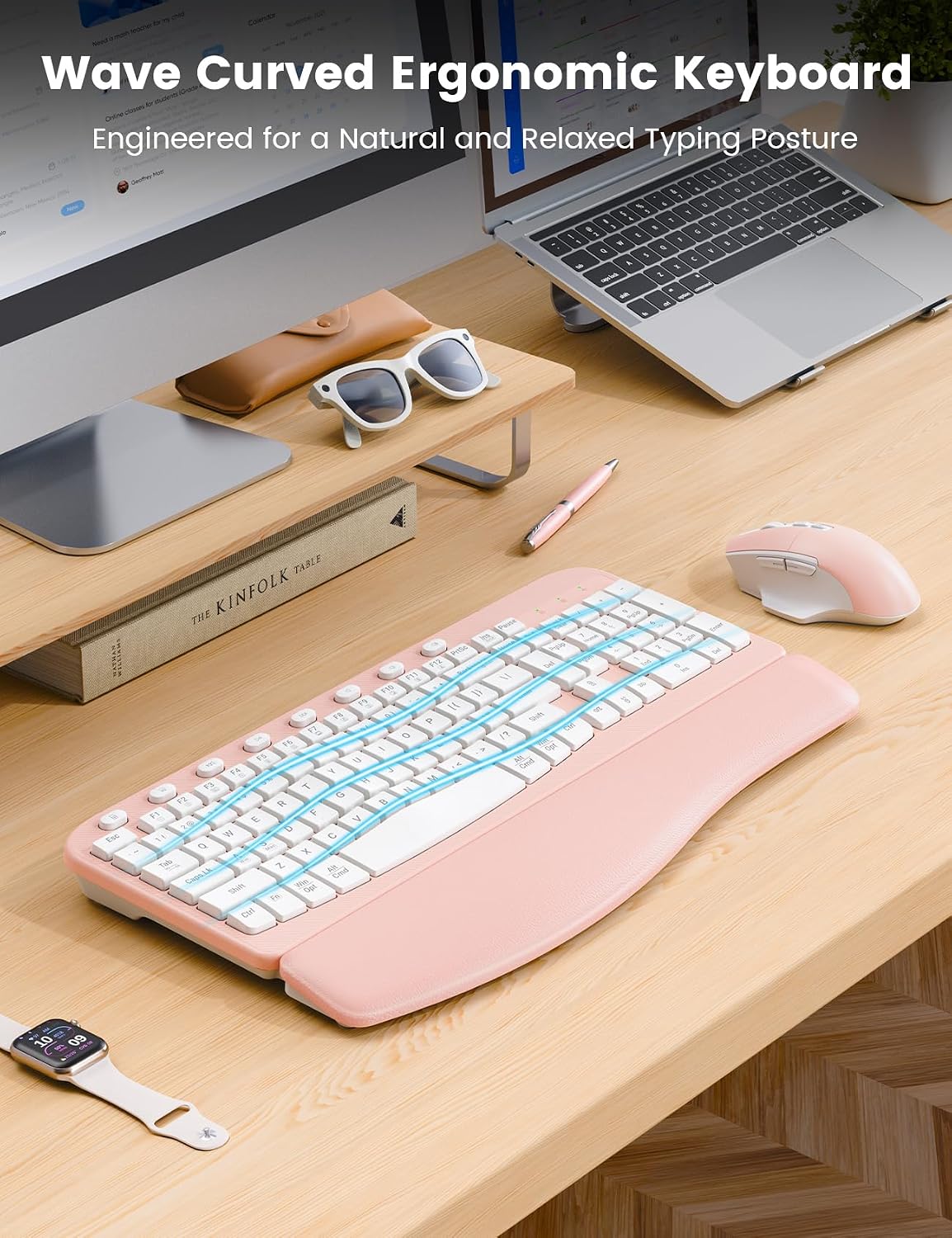 SABLUTE Wireless Keyboard and Mouse Combo with Ergonomic Wave Key