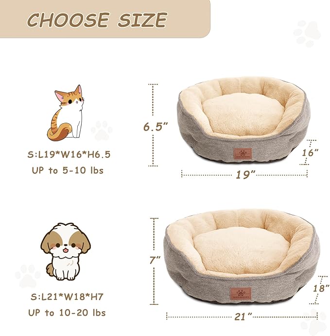 WINDRACING Cat Beds for Indoor Cats,Kitten Bed,Dog Bed for Extra Small Dogs Breeds,Puppy Kennel Bed, Comfy Durable Pet Sleeping Bed, Washable Roun Cat Bed & Non-Slip Bottom, Size 19"L x 16"W x 6.5"Th