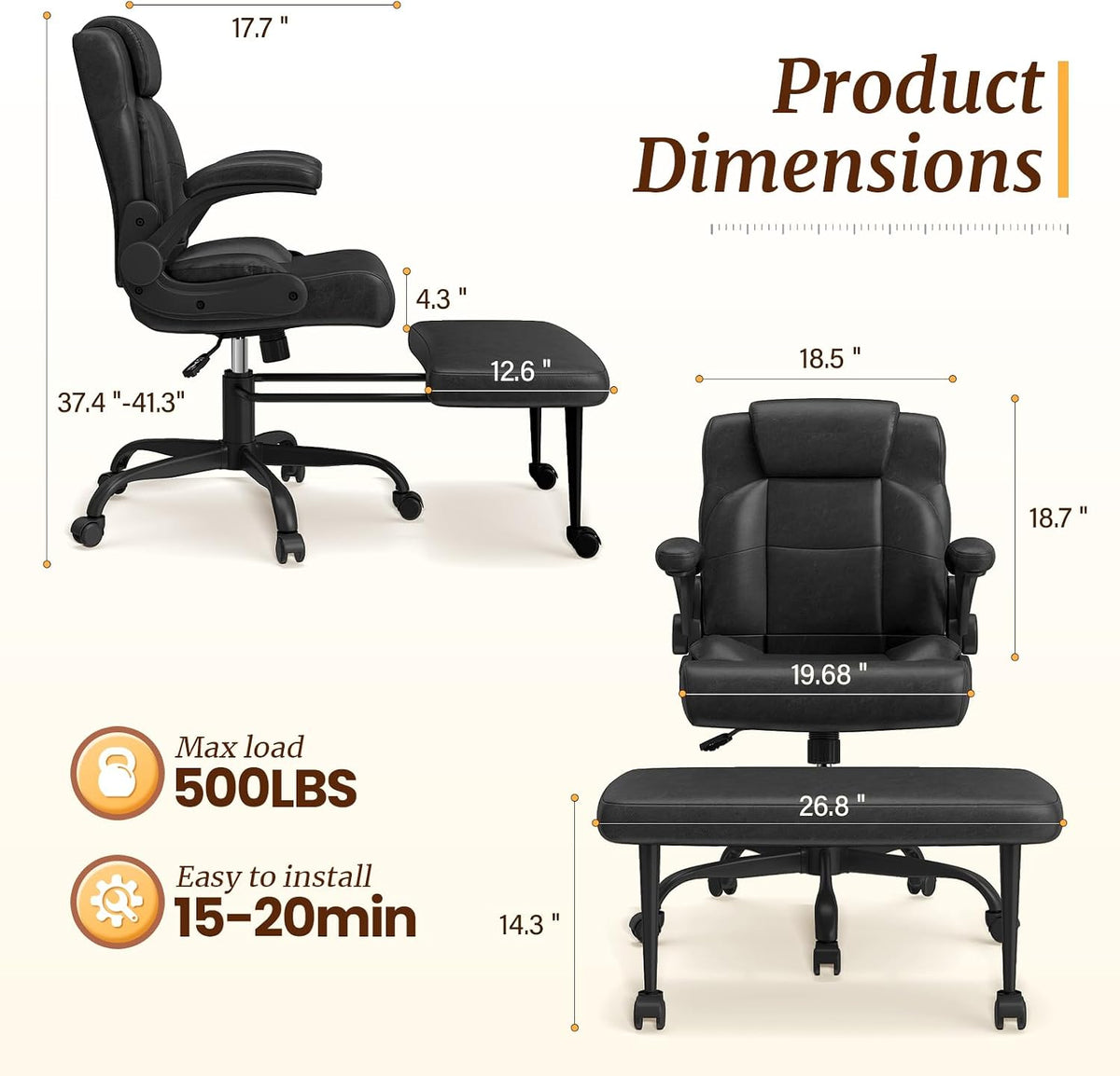 Cross Legged Office Chair with Arms, Wide Criss Cross Chair with Wheels, 360° Rotating Footrest, Height Adjustable Swivel Chair for ADHD, Heavy Duty Ergonomic Office Chair for Home Office Relaxing