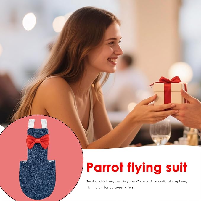 Parrot Clothes - Diaper Bird Flight Suit with Adjustable Straps and Training Rope (1PCS, Denim Blue, XL-Code)