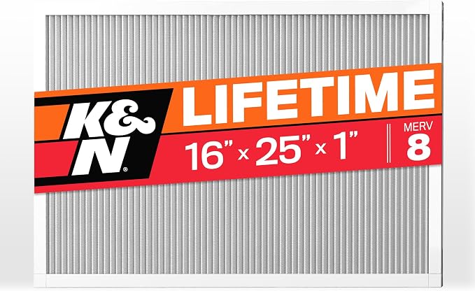 K&N 16X25X1 HVAC Furnace Air Filter, Lasts a Lifetime, Merv 8, the Last HVAC