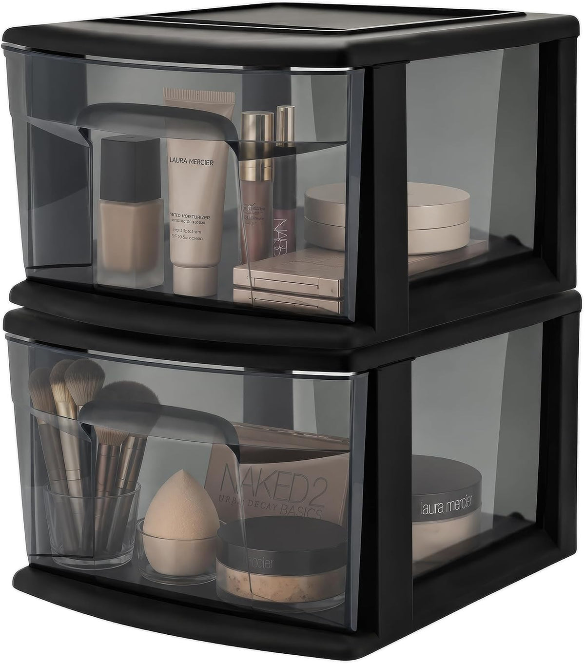 HOMZ 1 Drawer Storage Cart, Medium Plastic Container, Black Frame, 2 Pack