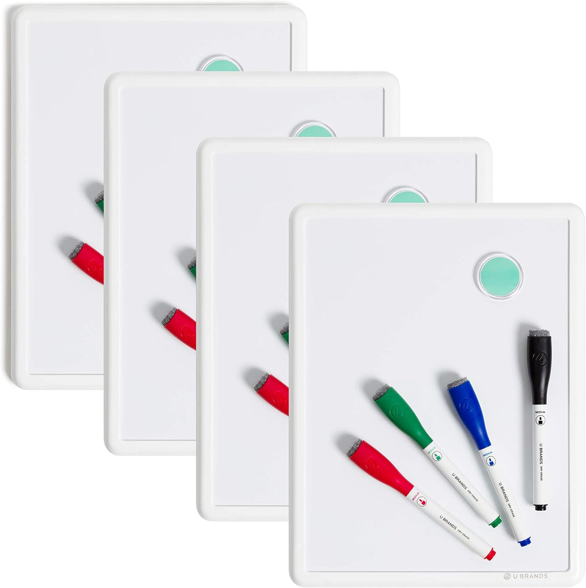 U Brands Contempo Magnetic Dry Erase Board White Board Bundle, 8.5" x 11", White Modern Frame, Includes 4 Boards, 16 Markers and 4 Magnets