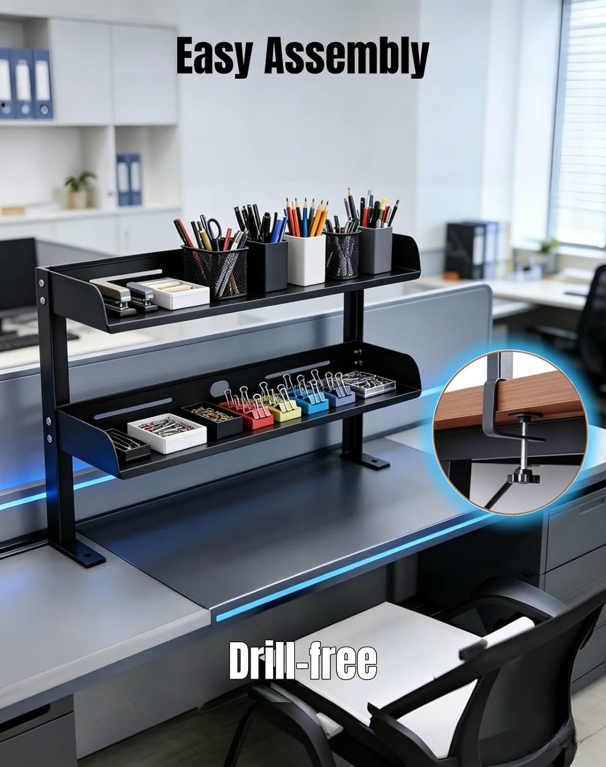 Yuxh Clamp on Desk Shelf 2‑Tier, Black, Small