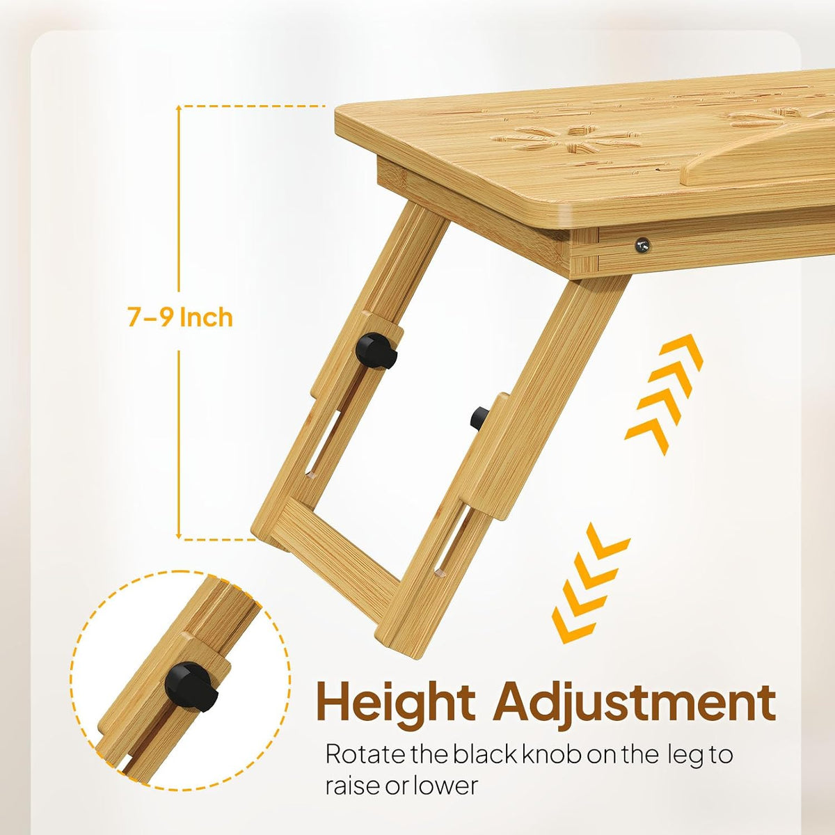 Bamboo Laptop Desk for Bed, Height & Angle Adjustable Foldable Lap Desk