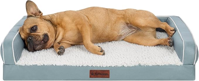 Furhaven Cooling Dog Sofa Bed – Memory Foam Couch with Bolsters, Textured Plush & Water-Resistant Cover, Washable Cover - Riverway, Medium