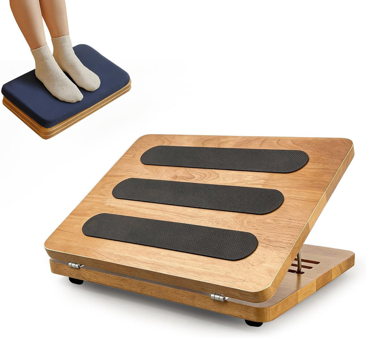 Adjustable Wooden Under Desk Footrest with Washable Foam Cushion