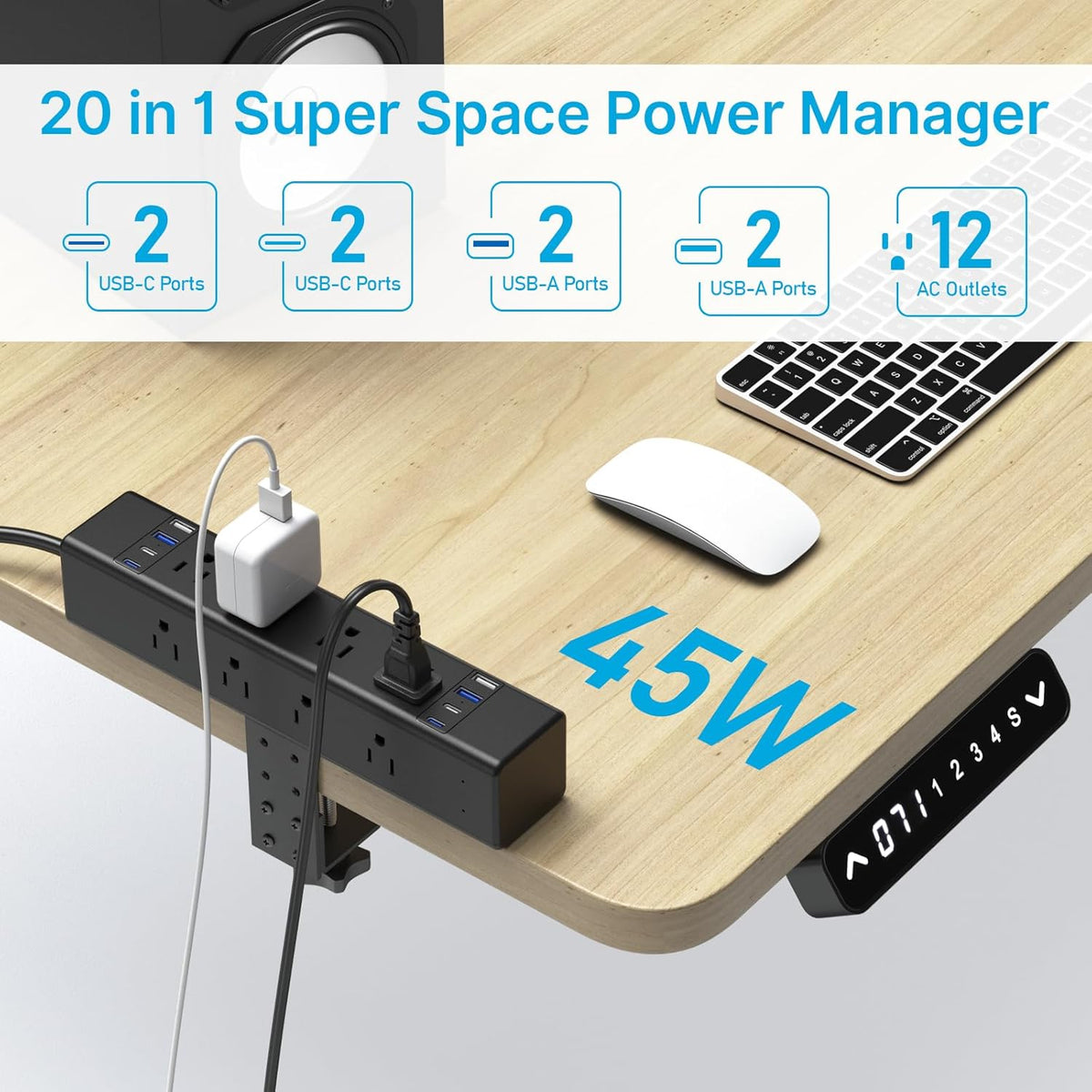 CCCEI 45W Per Side USB-C Desktop Outlet Station, Clamp Power Strip Surge Protector 4800J, Home Office Standing Desk Organizers and Accessories, 10FT 14AWG 15A Extension Cord, Switch, ETL Listing.