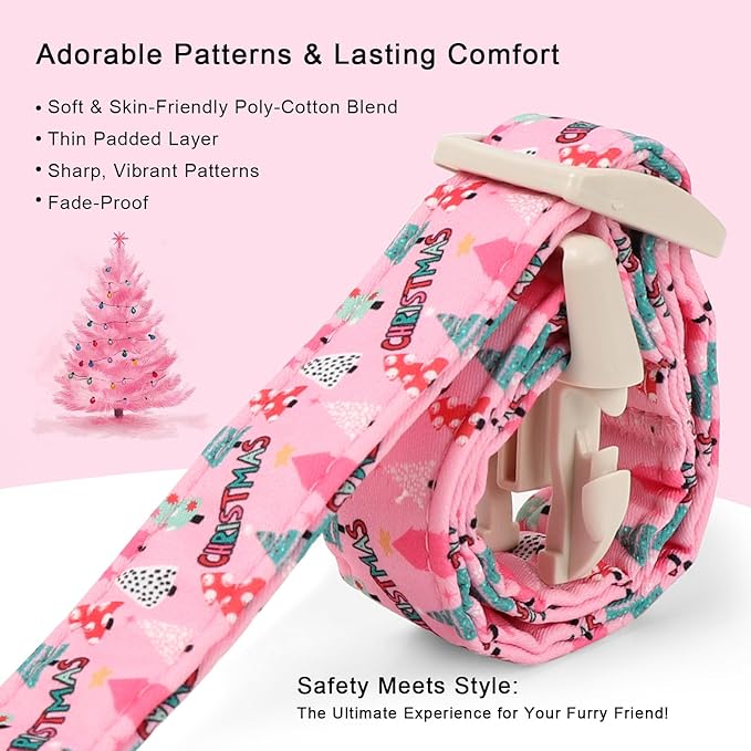 Christmas Dog Collar for Small Dogs - Cute Xmas Tree Print Pink Christmas Collars for Dogs, Soft Adjustable Winter Holiday Dog Collars with Quick Release Buckle S