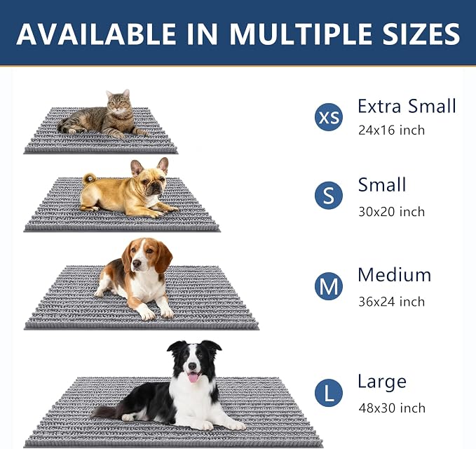Smiry Dog Door Mat for Muddy Paws 44x24, Absorbent Dirt Trapper, Non-Slip