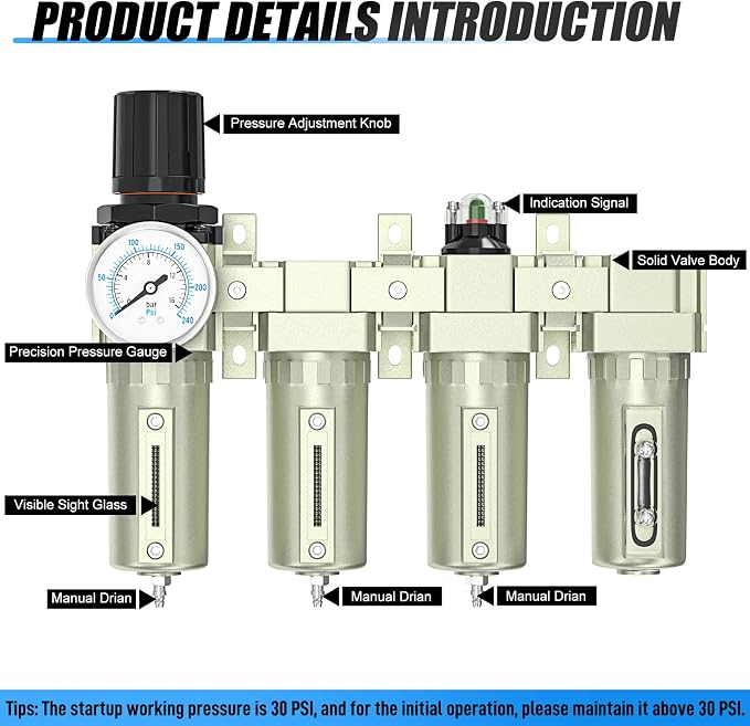 4 Stage Air Drying System 3/4" NPT Heavy Duty Industrial Grade, Coalescing