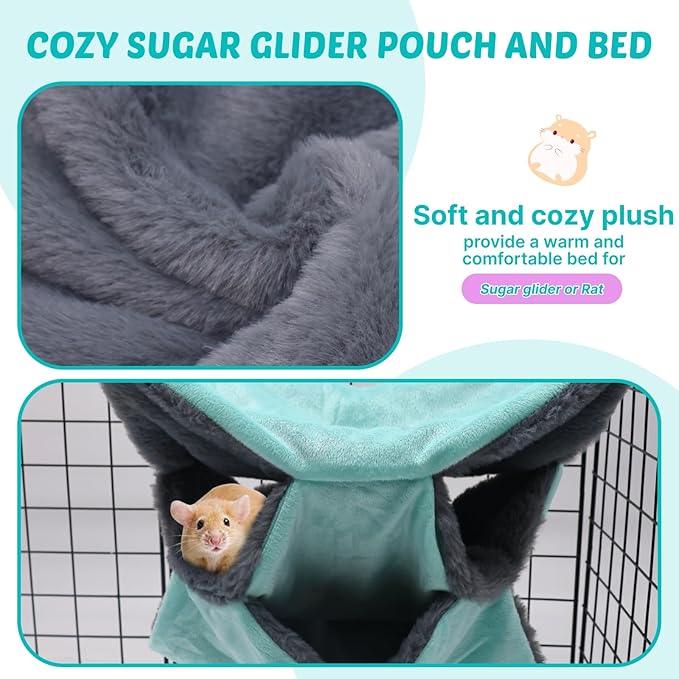 LYART Sugar Glider Pouch Hammock Bed Bedding, Sugar Glider Cage Accessories Toys for Rat, 3-Layer Hammock Make Pet Cages More Three-Dimensional (5.Purple)