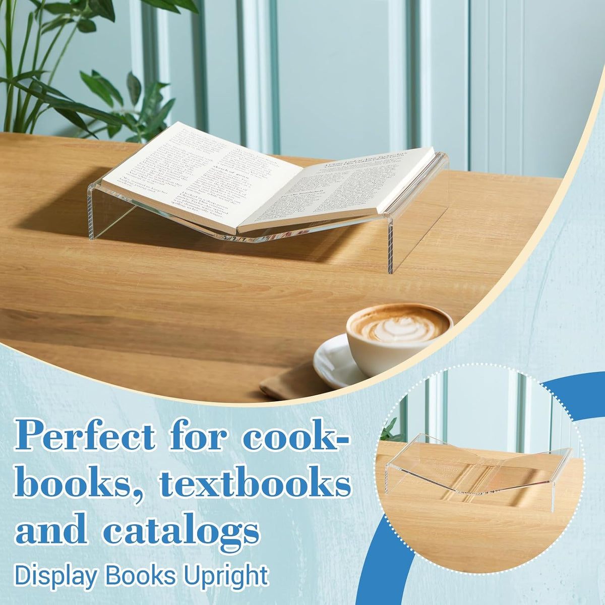 Sintuff Large Acrylic Open Book Display Stand 12.4" W X 7.87" d X 2.36" H, Open Bookstand Holder for Display and Reading Cookbooks, Art Books, Bibles, Magazines