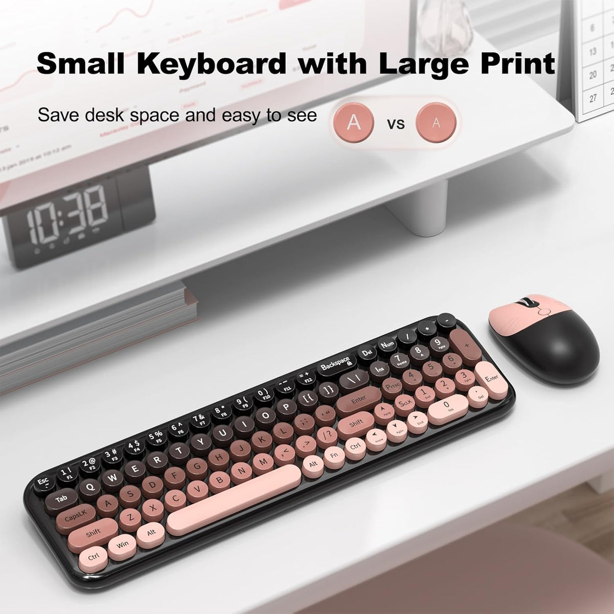 MOFII Wireless Keyboard and Mouse Combo, Compact Small Keyboard with Large Print, 2.4GHz Retro Typewriter Keyboard, Quiet Click Mouse for PC, Laptop, Desktop, Windows (BlackBerry Gradient)