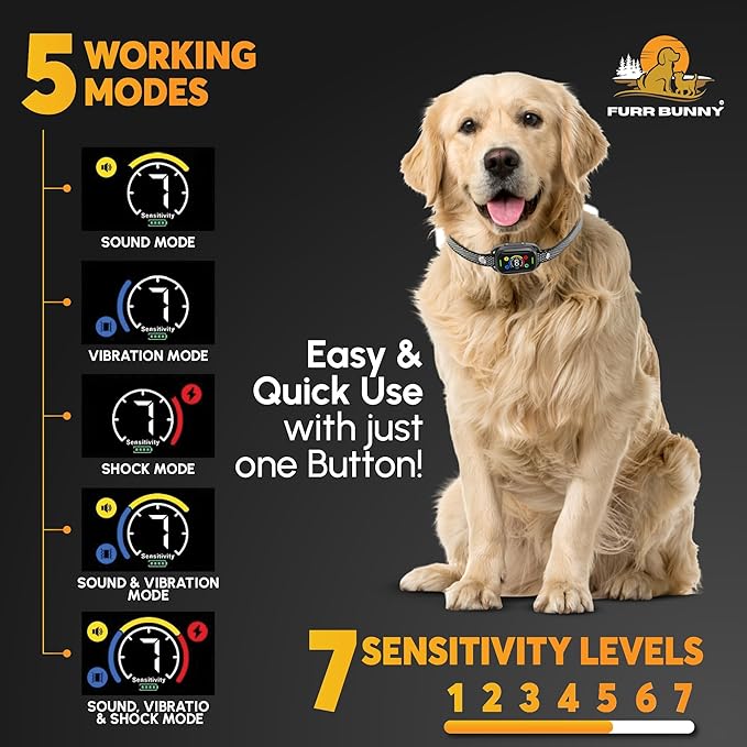 2026 Upgraded Intelligent Dog Bark Collar for Medium & Large Dogs (20 LBs-110 LBs)- Beep, Vibration & Safe Static Shock, 7 Sensitivity Levels Adjustment - Stops Excessive Barking (No Remote)