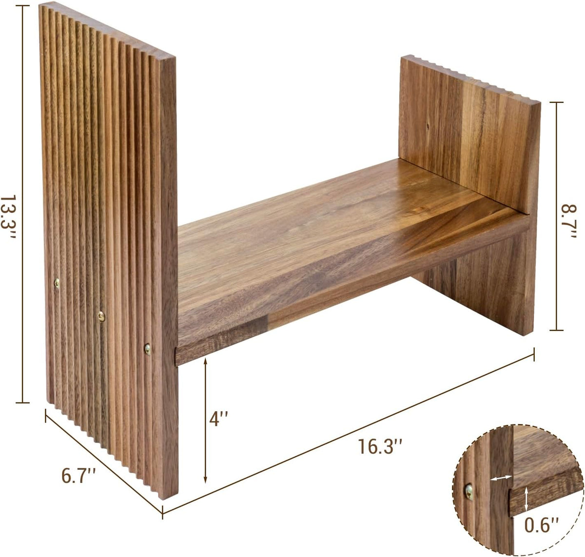 MyGift Premium Acacia Solid Wood Adjustable Desktop Book Shelf with Fluted Side Panels, Wooden Desk Storage Home Office Supplies Organizer, 2 Piece Shelves