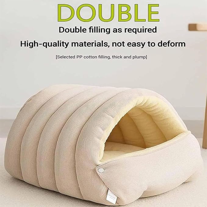Expectation Cat Bed, Removable and Washable Winter Closed-Off Cat Bed, Soft Fluffy Warm Autumn/Winter Cats House, Washable Non-Slip Pet Sleeping Bag for Indoor Cats Small Dogs (H,Large)