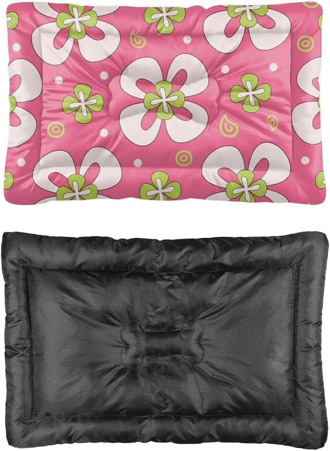 Pink Abstract Floral Corner Crate Dog Bed Pet Bed Mat Dog Beds Crate Pad Bedding for Washable Non-Slip Cushion Washable Pet Beds for Small Dogs Outdoor Mat Pillow Indoor Outdoor 24X18 Inch