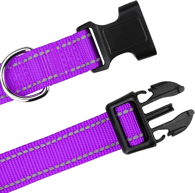 TagME Reflective Nylon Dog Collars, Adjustable Classic Pet Collar with Quick Release Buckle for Extra Large Dogs, Purple, 1¼" Width