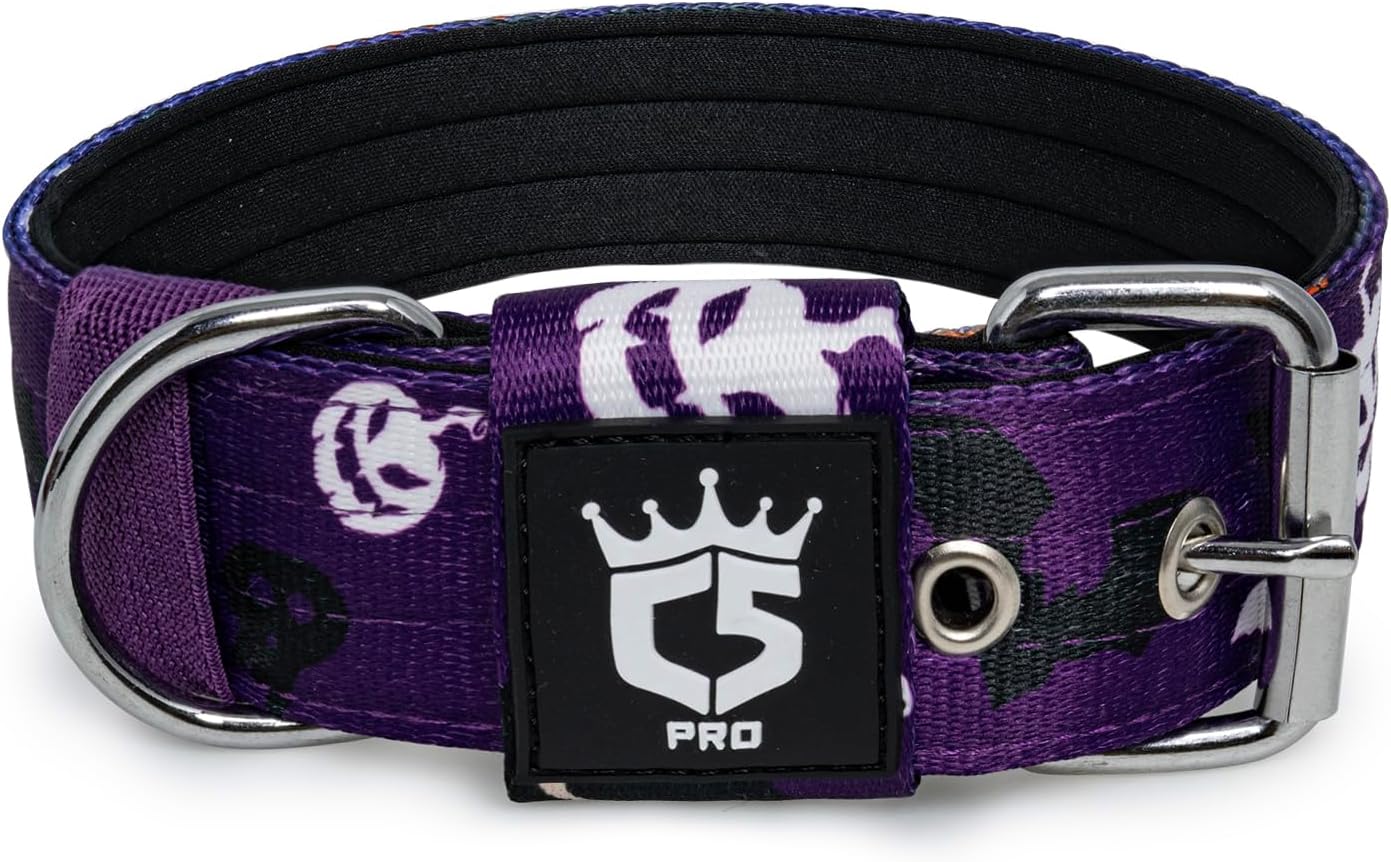 TSPRO Tactical Dog Collar 1.5 Inch Wide Thick Dog Collars with Heavy Duty Metal Buckle, Durable, Strong, Adjustable for Medium to Large Dogs (Halloween Purple M)