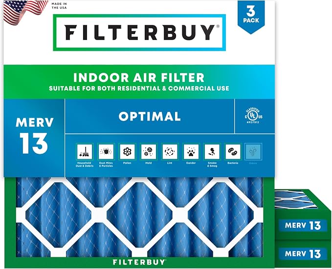 Filterbuy 12x12x2 Air Filter MERV 13 Optimal Smoke & Allergy Defense,