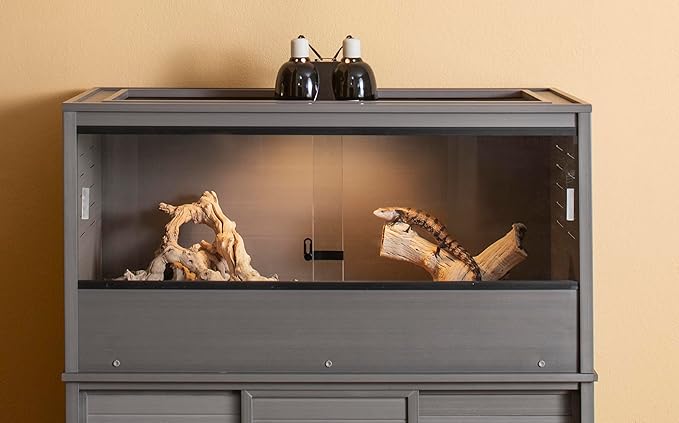 New Age Pet ECOFLEX Two Large Reptile Enclosures with Matching Stacker and Low Cabinet Stand Set in Grey