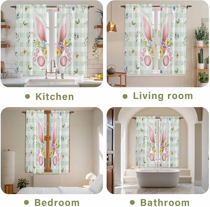 Easter Window Curtains 63 Inch Long 2 Panel Set, Rod Pocket Bedroom Curtains &