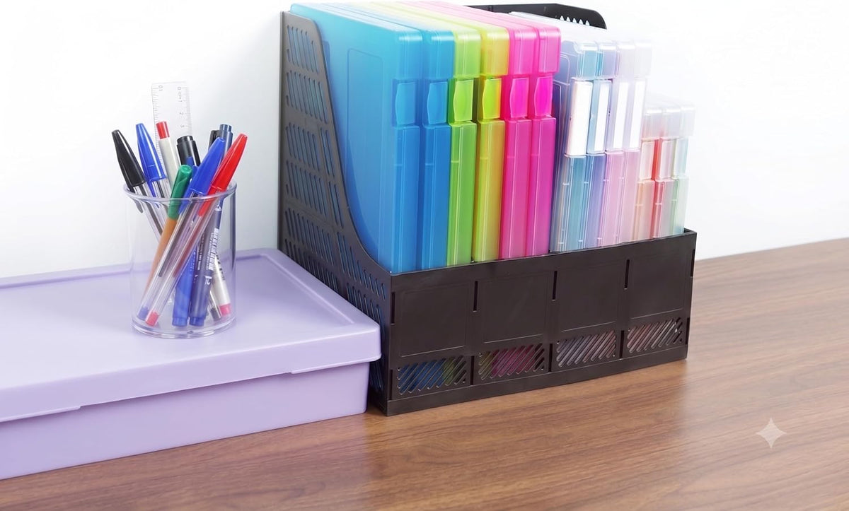 6 Packs A4 Paper Storage Boxes, 8.5 x 11 Plastic Portable Project Case for US letter Size and A4 paper, Plastic Multi-Purpose Thick Scrapbook Storage Box for Office (12.6"L x 9.5"W x 0.94"H)