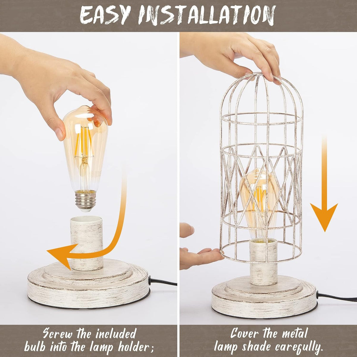 Small Table Lamp, 3-Way Dimmable Bedside Lamp with Brushed White Oak Cage