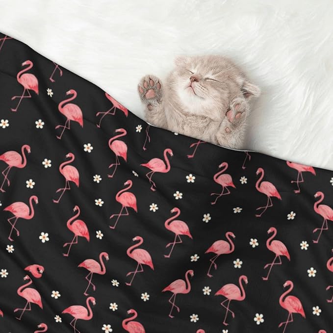 Two Sided Pet Cuddler Blanket for Anxiety Calming, Exotic Bird Pink Flamingos, Reversible Plush Design with Bubble Dot Pattern Provides Familiar Surface Anywhere