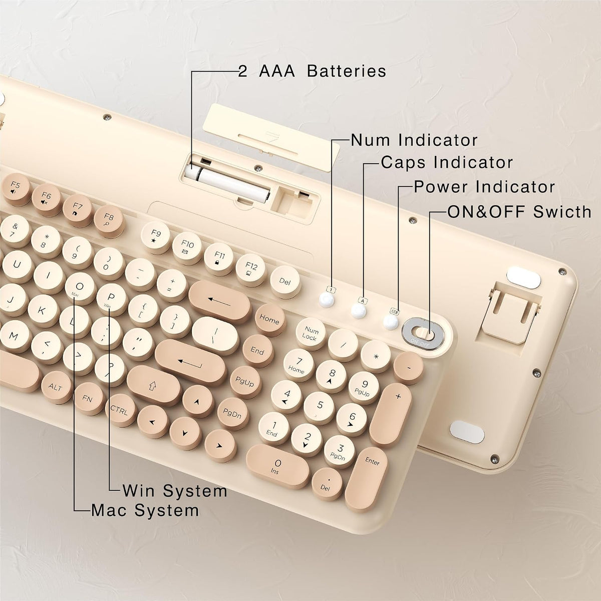 Links9+ Wireless Keyboard and Mouse Combo, Full Sized (Milk Tea)
