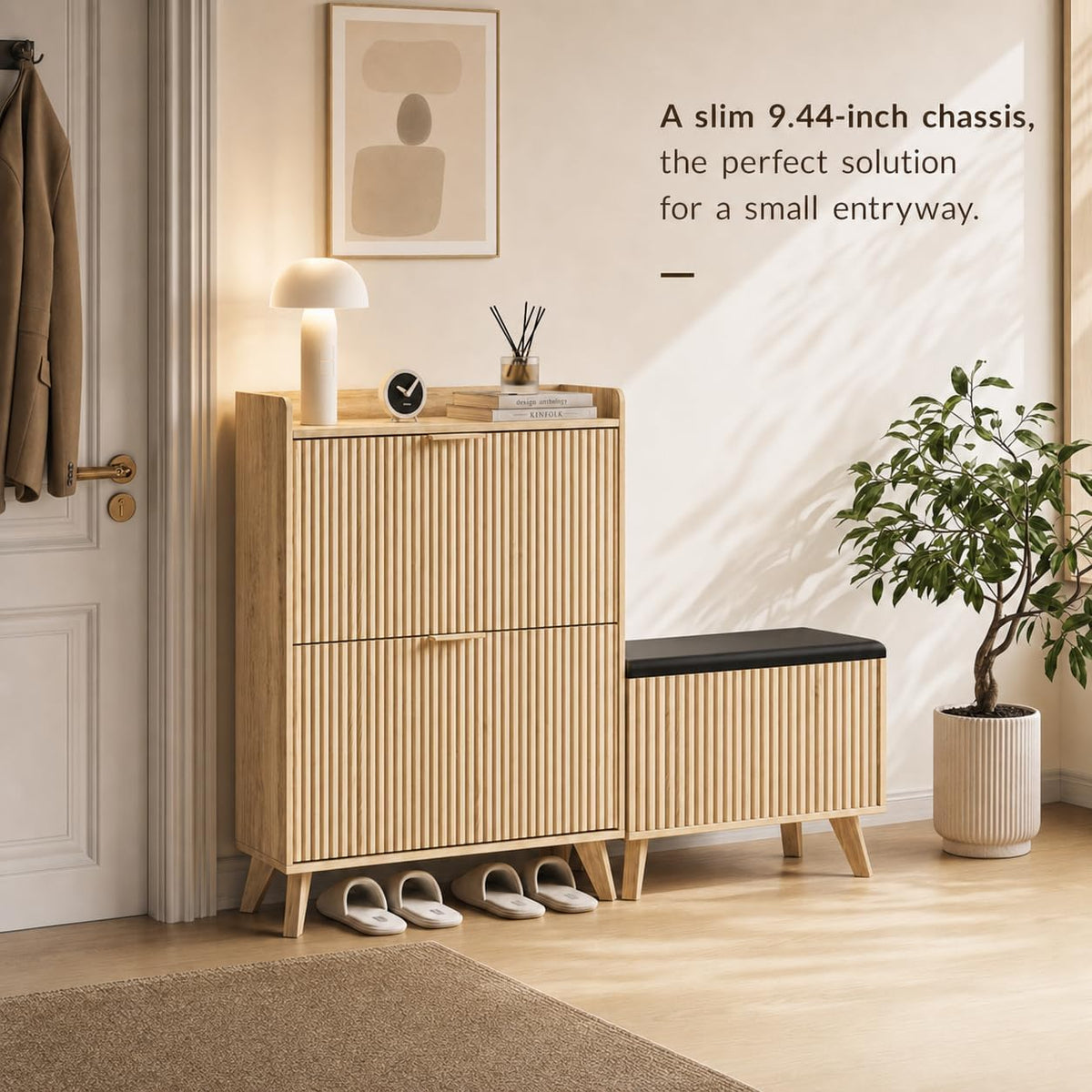 Fluted Shoe Cabinet Storage