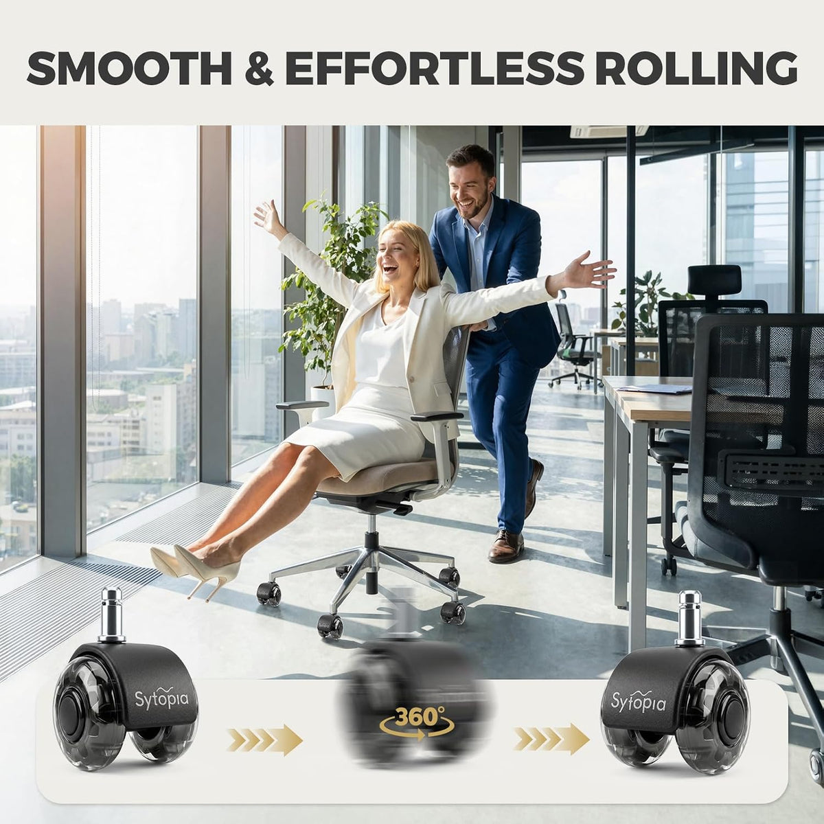 Office Chair Wheels, 2 Inch Rubber Rollers, Heavy Duty, Safe for Hardwood Floors, Carpets, Mats, Universal Size 11x22mm, Smooth and Quiet, Dark Grey, Set of 5