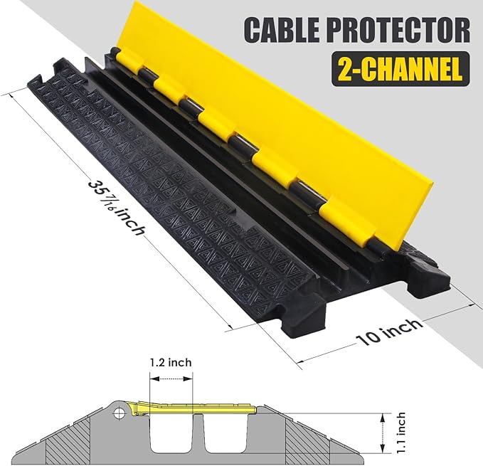 Heavy-Duty Rubber Cable Protector Ramp, Floor Cable Wire Cord Cover Speed Bumps 22000 Lbs Load Capacity, Driveway Hose Cable Ramp Protective Cover for Indoor Outdoor (Small 2-Channel x 4Pcs)